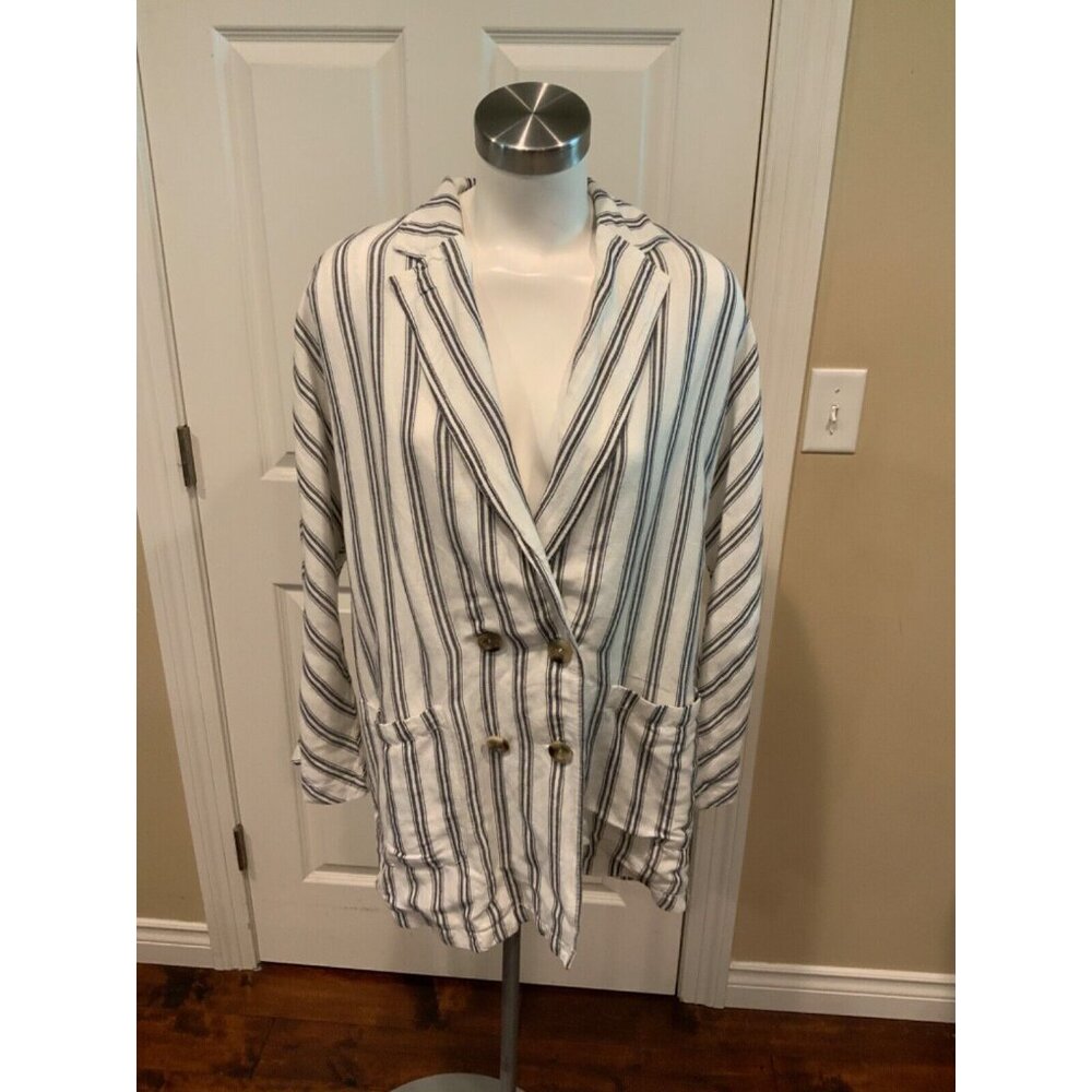 Pilcro White & Blue Striped Boyfriend Double Breasted Jacket Size XS